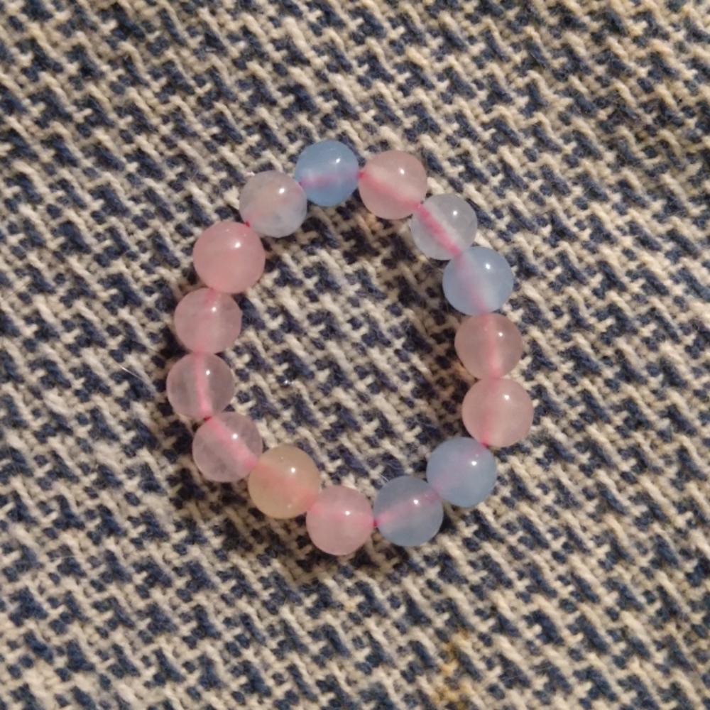Morganite bead ring stretch #2
